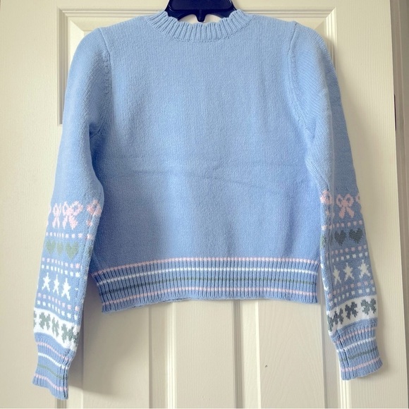 LoveShackFancy Zaheer Pullover Sweater Size M Knit Crew Neck Preppy Blue Skies - Picture 4 of 14